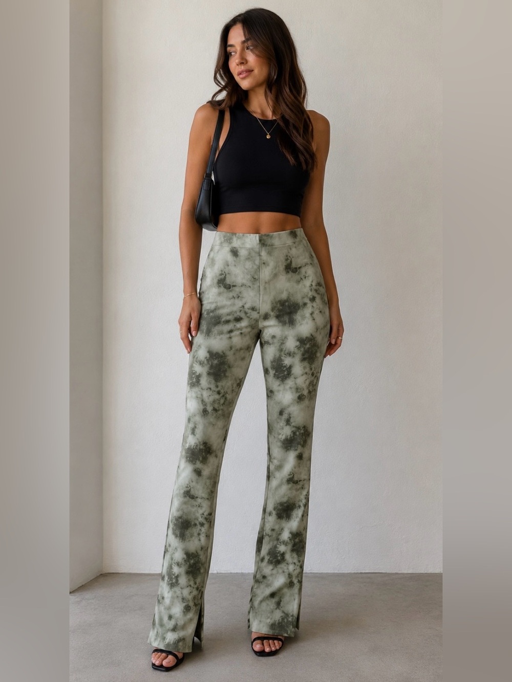 Zara Green Tie-Dye Flare Pants with Subtle Slits